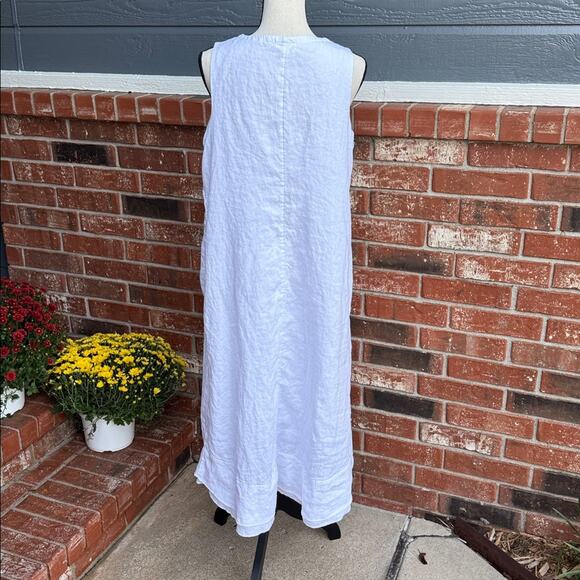Pure Jill J. Jill Size M Elements White Seam 100% Linen MIDI Dress with Pockets - Picture 6 of 8